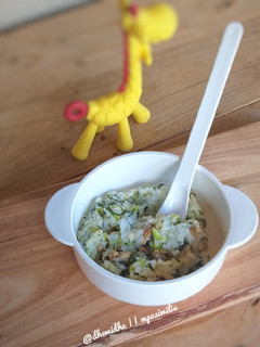 Foto resep Mpasi 7+ m nasi tim tumis daging kale edamame