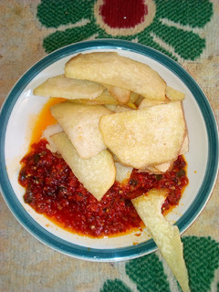 A picture of Fried Yam and Sauce.