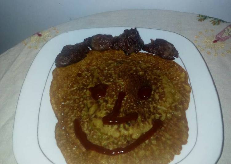 Simple Way to Make Super Quick Homemade Pancake with fried meat