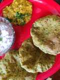 Bajra methi Puri with mutter shallot and raita