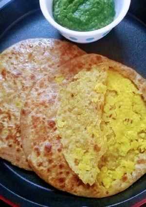 A picture of Without onion garlic chana daal stuffed satvik Paratha.