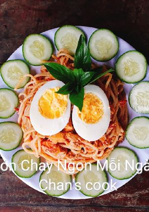 Hình của món Mỳ ý xào trứng chay.