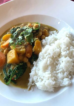 A picture of Butternut squash, sweet potato & Chickpea curry.