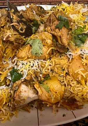 A picture of Eid special chicken biryani.