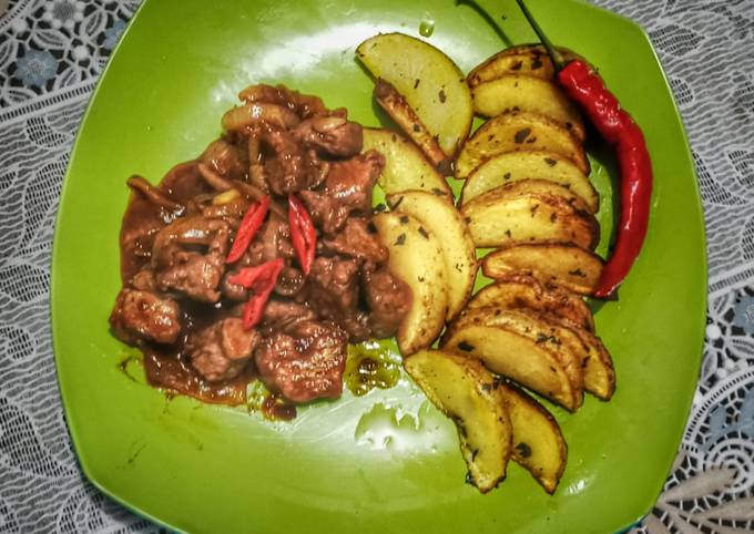 Resep Wedges Potato + simple BBQ 🥓 Anti Gagal
