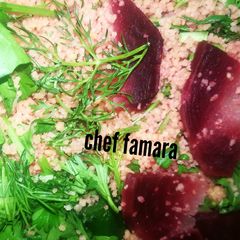 A picture of Couscous with fennel,jijir,parsley.
