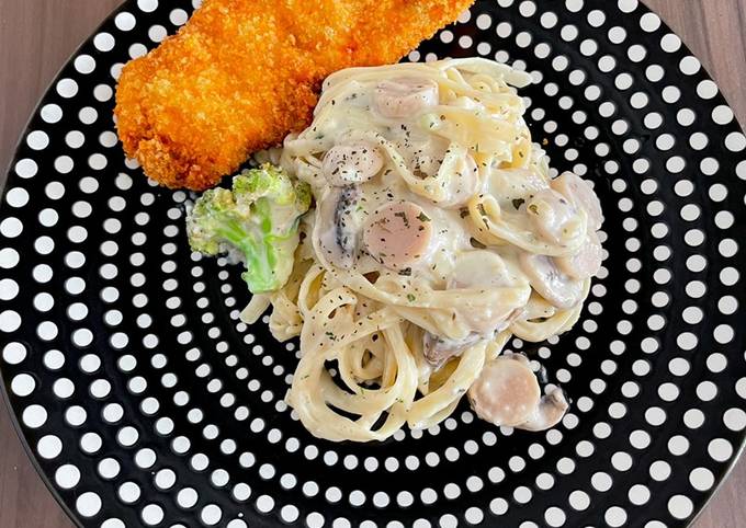 Fettuccine Carbonara with Katsu