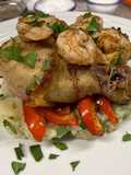 Baked Garlic-Lime Chicken Drums and Shrimp