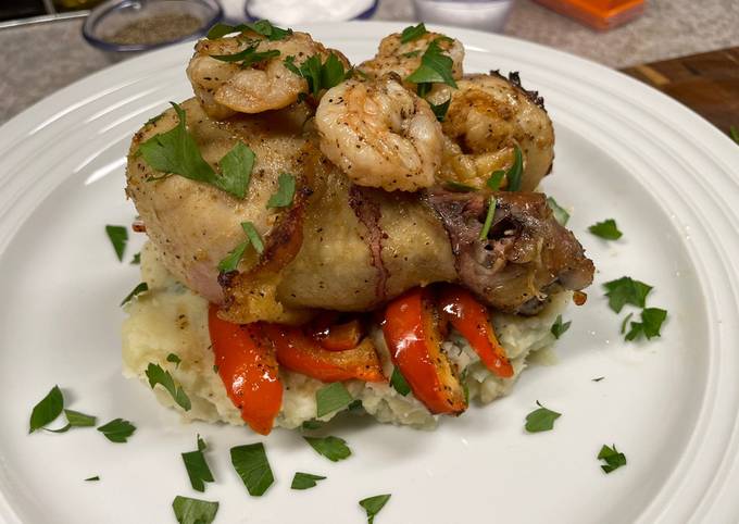 Baked Garlic-Lime Chicken Drums and Shrimp