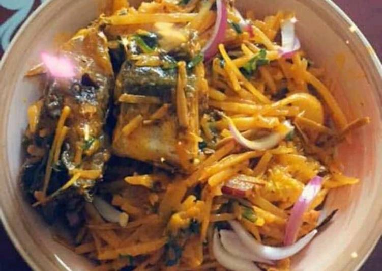Abacha with fried fish