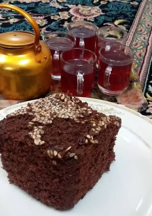 عکسی از دستور کیک شکلاتی و چای آلبالو