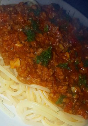 O poză a rețetei Paste cu carne tocată.