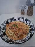 Tejfölös gombapörkölt csirkedlivel (húsos nokedli, low carb, gluténmentes)