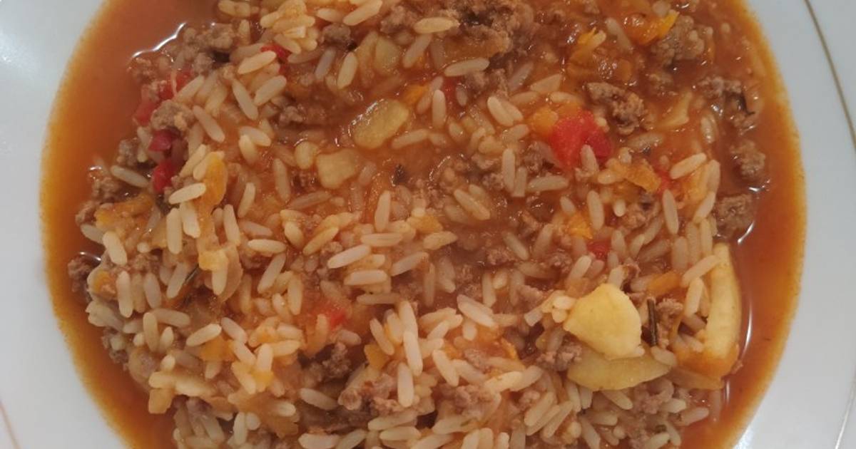 Guiso de arroz con carne molida Receta de Flor Barboza- Cookpad