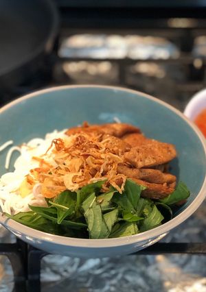 Hình của món Bún sườn heo chay.