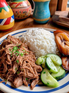 Una foto de Carne Desmechada con Maduro Frito y Ensalada 🥩🍌🥗