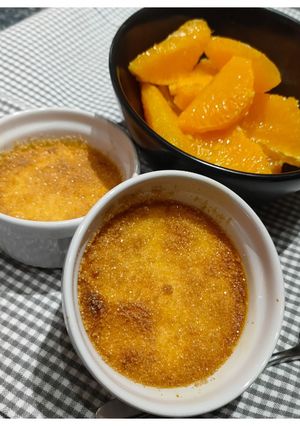 A picture of Crème Brûlée with Orange Blossom, Orange Salad.