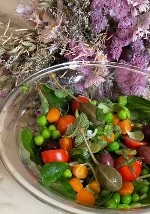 Une photo de 🐞Salade 🥗 🫜le printemps🫛🥬🫒 dans 🍋l’assiette 🧺