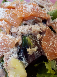 Una foto de Ensalada de atún, salmón y manzana