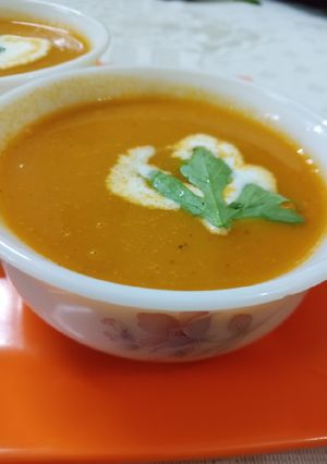 A picture of Creamy tomato,carrot soup.