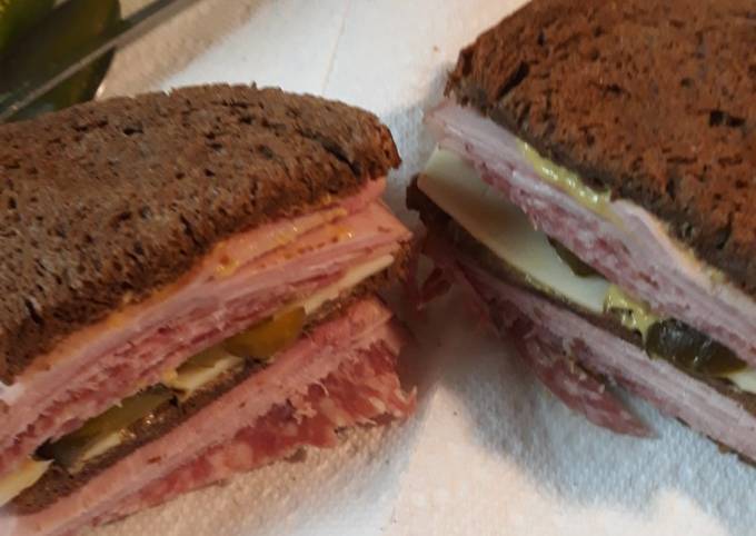 Recipe of Quick Salami Swiss and Ham on Rye