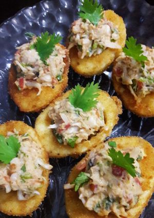 A picture of Fried Deviled Eggs.