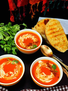 A picture of Tomato Carrot & Beetroot Soup.