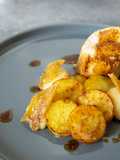 Chicken Ballotine, Pan-Fried Potatoes, Apple Compote, and Crispy Chicken Skin Chips