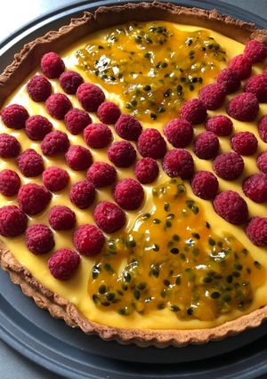 Une photo de Tarte passion framboise