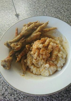A picture of Samp and chicken feet.