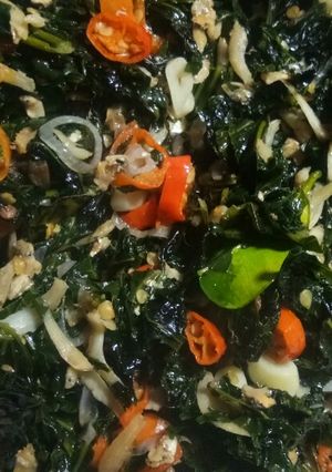 Foto resep Oseng-oseng daun pepaya jepang & ikan teri