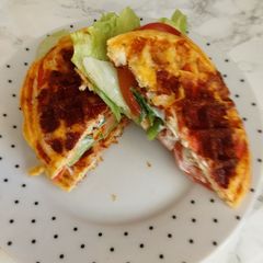 A picture of My pepperoni salad chaffle.