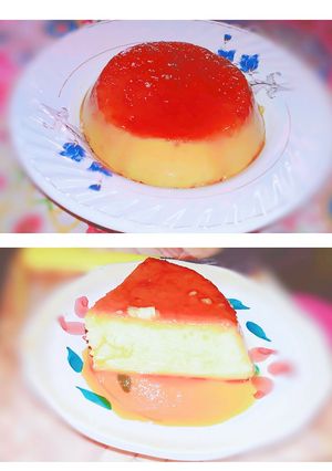 A picture of Homemade Eggless caramel pudding.