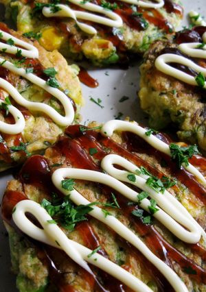 A picture of Cabbage Outer Leaves & Seafood Okonomiyaki.