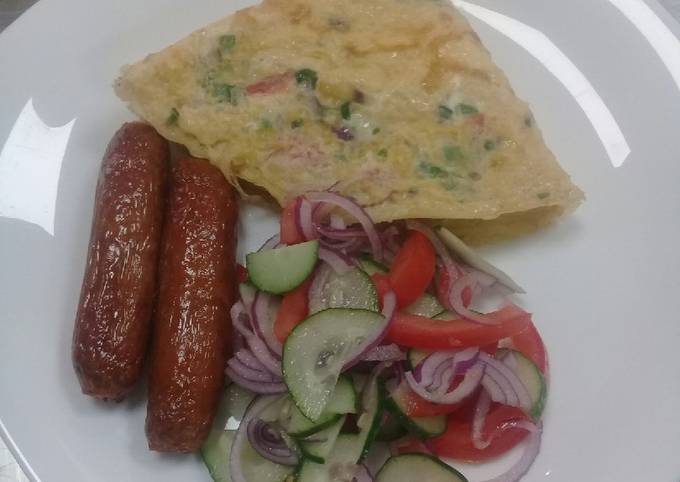 So Tasty Mexican Cuisine Spanish Omellette, deep fried sausages n cucumber onions salad