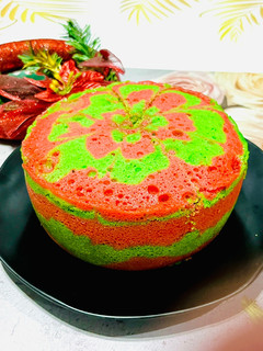 Foto resep 342. Bolu Zebra Merah Hijau| Sponge Cake Rice Cooker