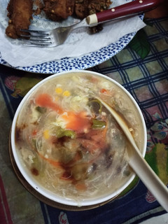 A picture of Chicken corn soup.