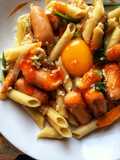 East meet west :Penne with stir fry sukiyaki