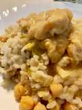 Arroz con kokotxas de bacalao en salsa de puerro