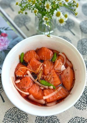 Hình của món Cá Hồi Ngâm Tương Ăn Liền.