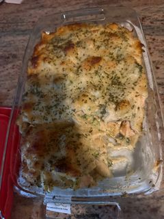 A picture of Baked Chicken Alfredo Pasta.