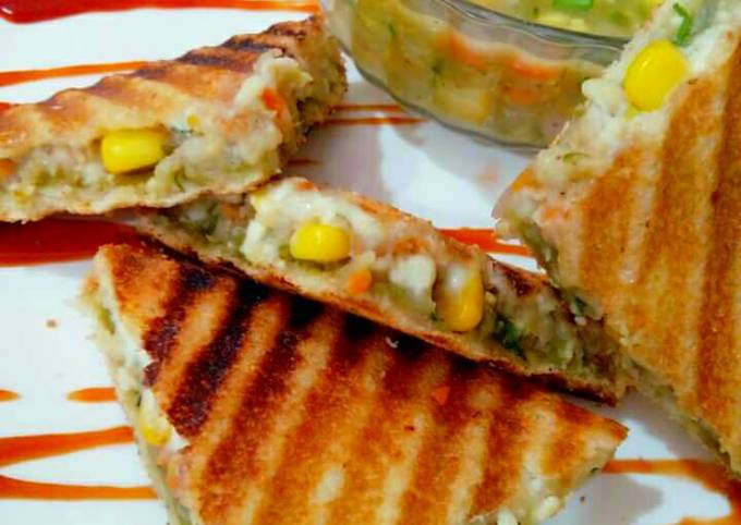 Chinese indian style veg grilled sandwich