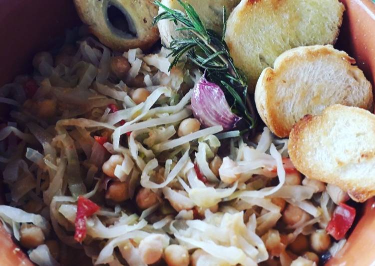 Steps to Prepare Any-night-of-the-week Zuppa ceci, crauti e pane tostato con olio all&#39;aglio e rosmarino