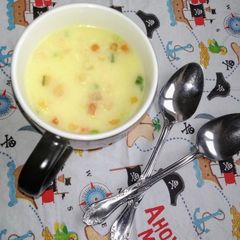Vegetable sweet corn soup with croutons A picture of Vegetable sweet corn soup with croutons.