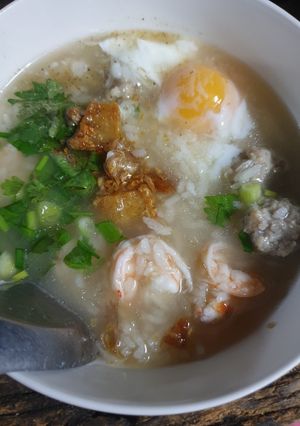 รูปของ ข้าวต้มกุ้ง+หมูเด้ง+ไข่ออนเซน