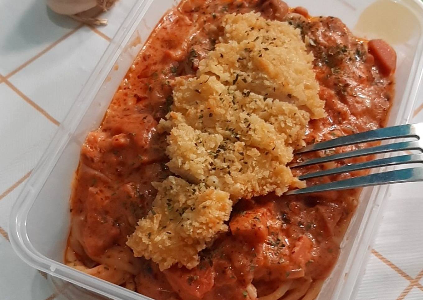 Rose Spaghetti with Chicken Katsu