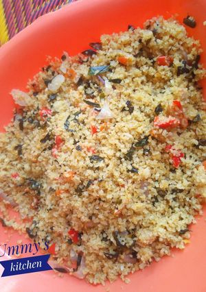 A picture of Crushed Rice and Moringa(Zogale).