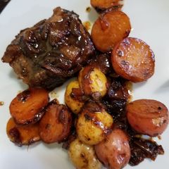 Roasted Boneless Short Ribs + Baby Potatoes A picture of Roasted Boneless Short Ribs + Baby Potatoes.