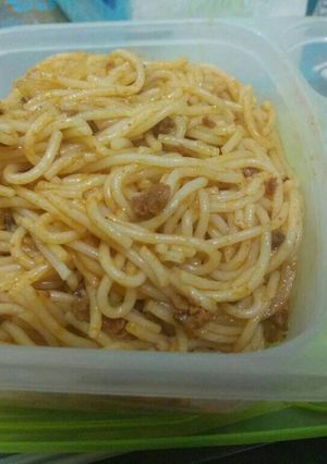 Foto resep Spaghetti goreng saus bolognese sosis pedas