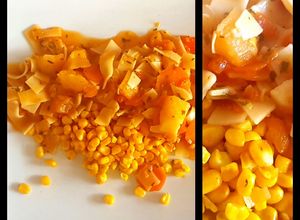 Una foto de Guisado simple de 🥕🌽🍆 y fideos cinta. #otoño
